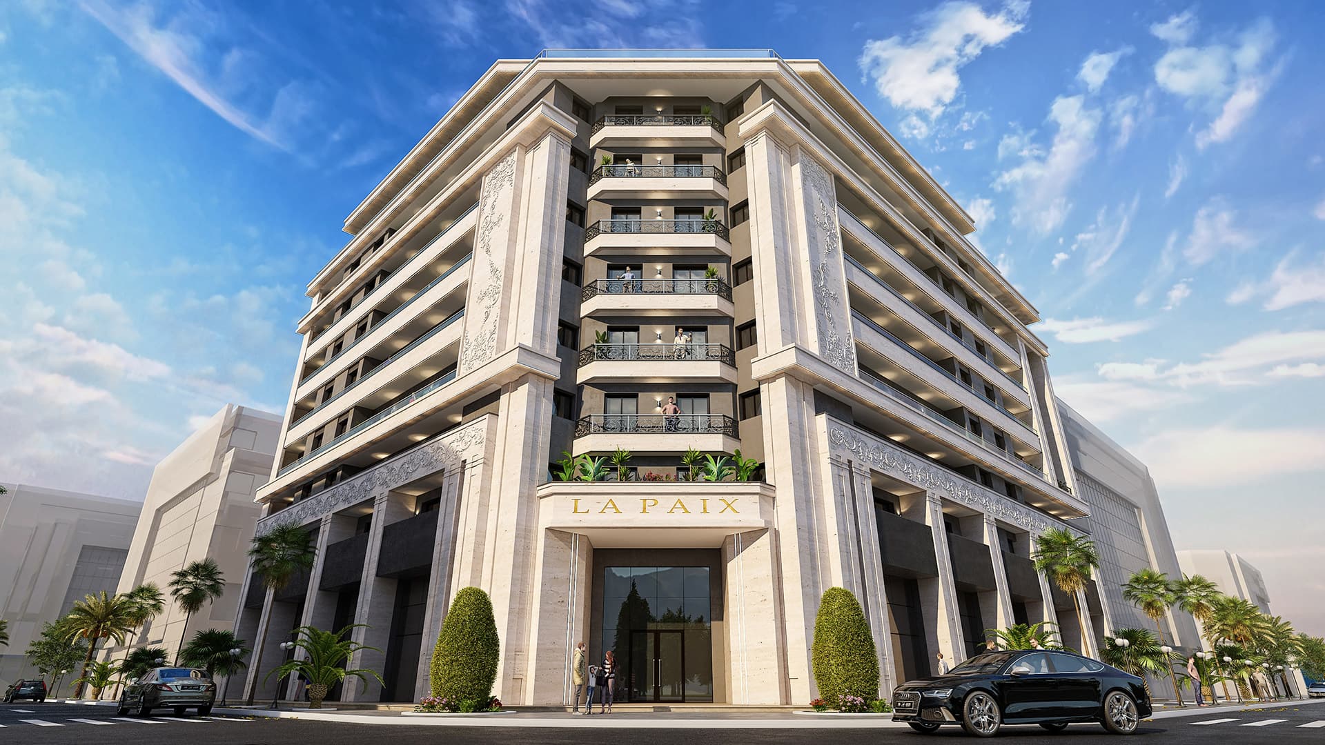 Façade de la Résidence La Paix, projet résidentiel équipé par Cuisina avec solutions d’aménagement sur mesure.